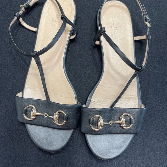 Gucci Shoes - Gucci Black Sandals with Gold Hardware
